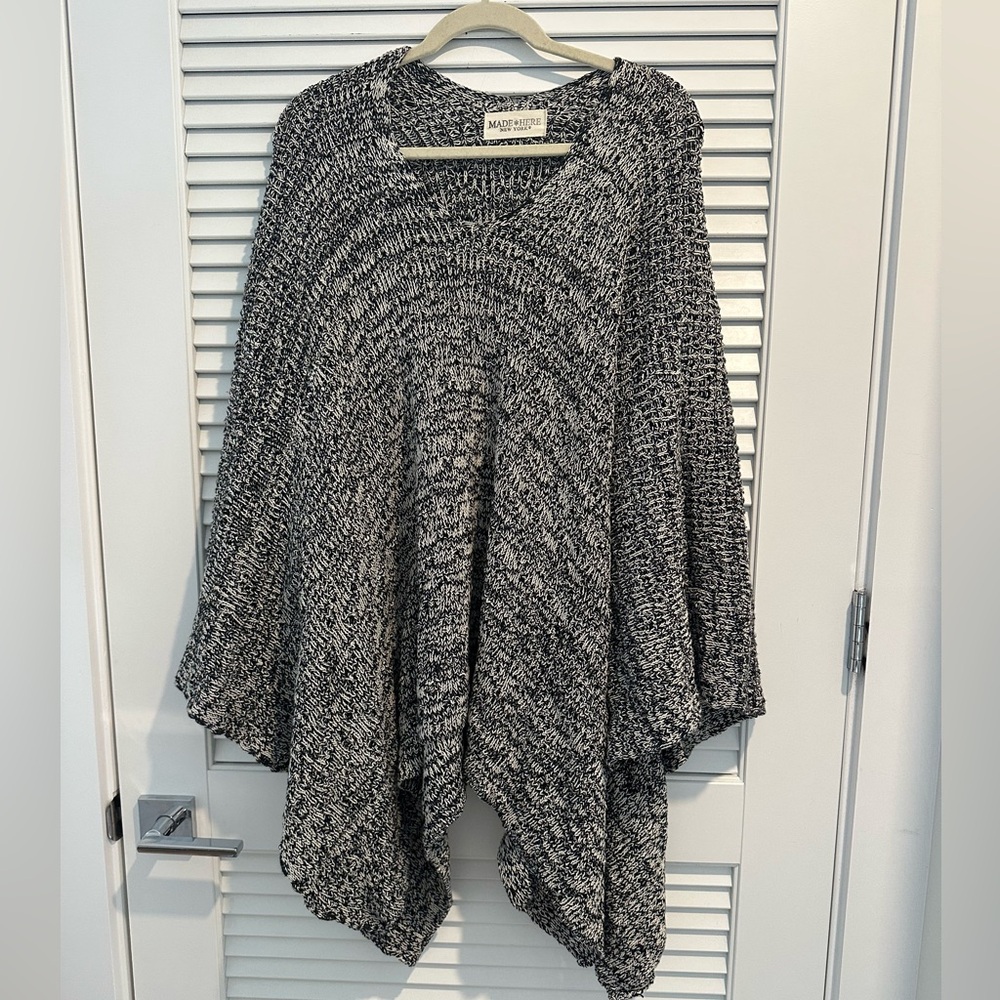 Elegant Black and White Knit Poncho